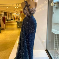 luxury heavy beading evening dresses 2021 spaghetti pearls mermaid prom gowns elegant ladies party formal wear