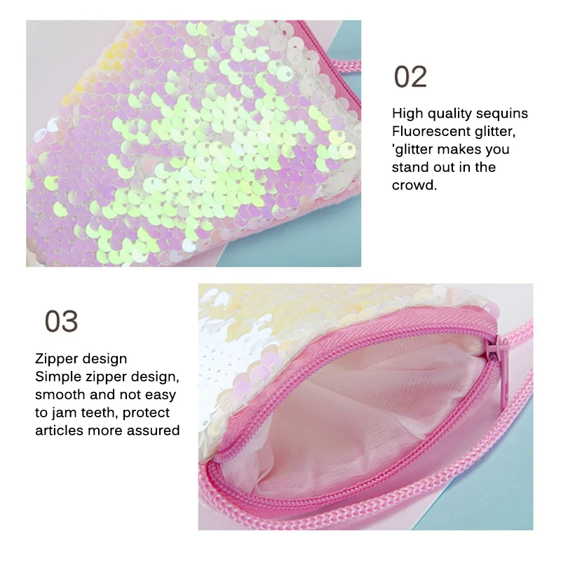 Детская сумка через плечо с блестками двухцветный кошелек для мелочи рыбьим