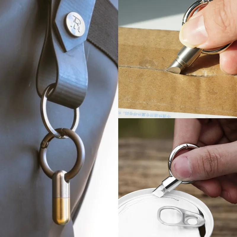 

Bullet Stainless Steel Unboxing Cutter Sharp Capsule Keychain Tiny Cutting Tool Car Keychains Box Opener Canned Knife Key Ring
