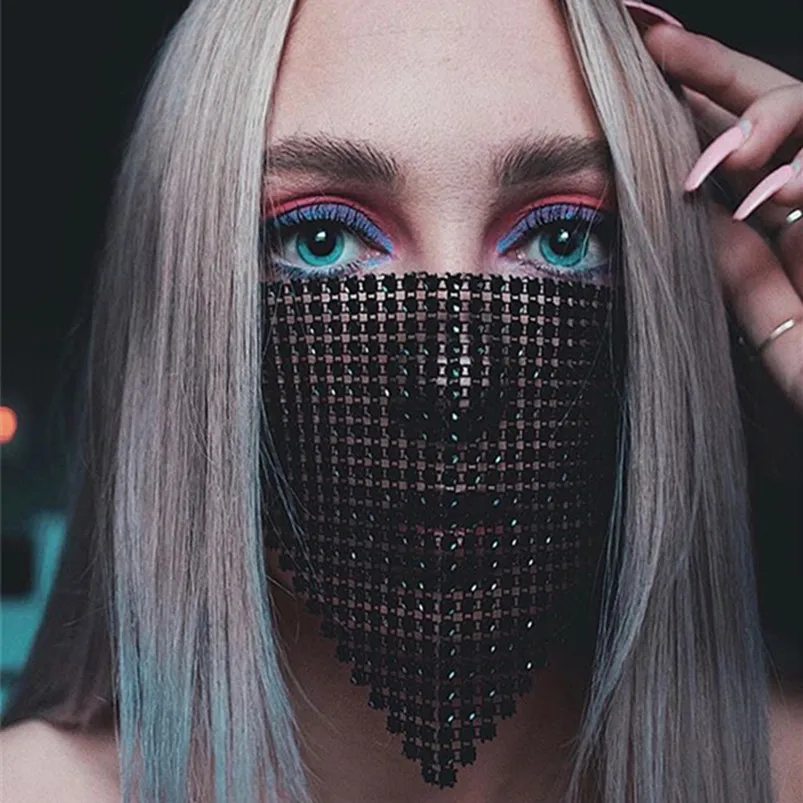 Лидер продаж женские маски бижутерия маска для лица сетчатая блестящая Алмазная
