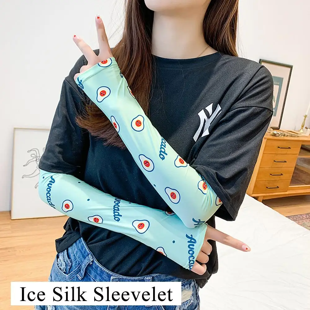 Летние солнцезащитные перчатки из ледяного шелка с рукавами фруктовыми цветами