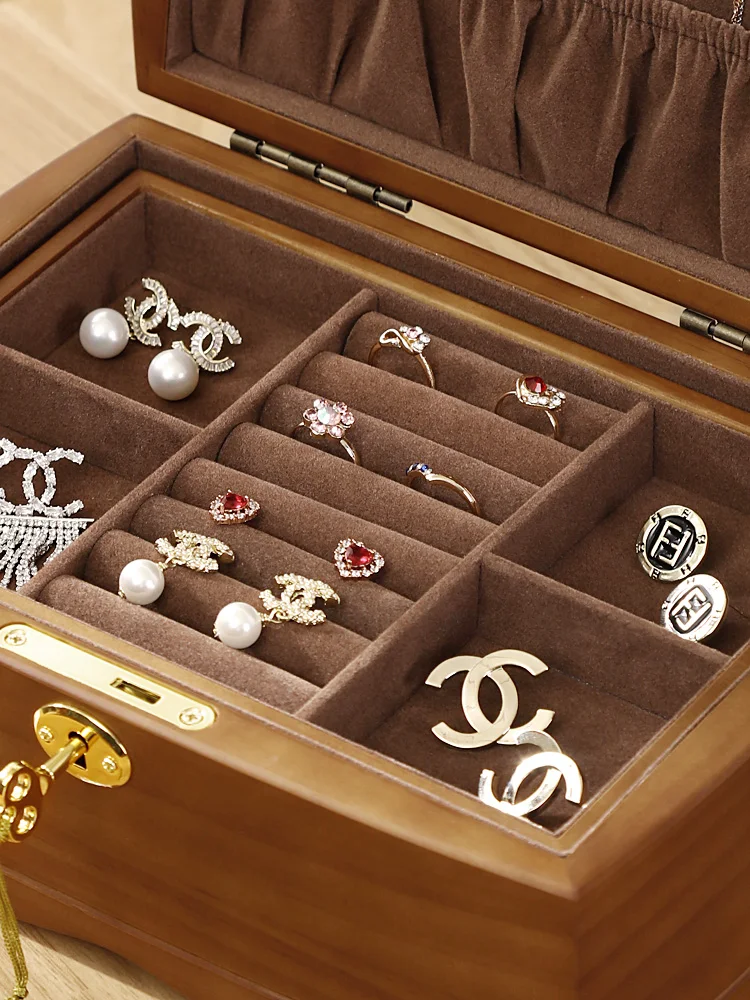 Vintage Solid Wood Jewelry Box, Chinese Style Earrings, Necklaces, High-end Watches, Jewelry, Quality Storage Boxes