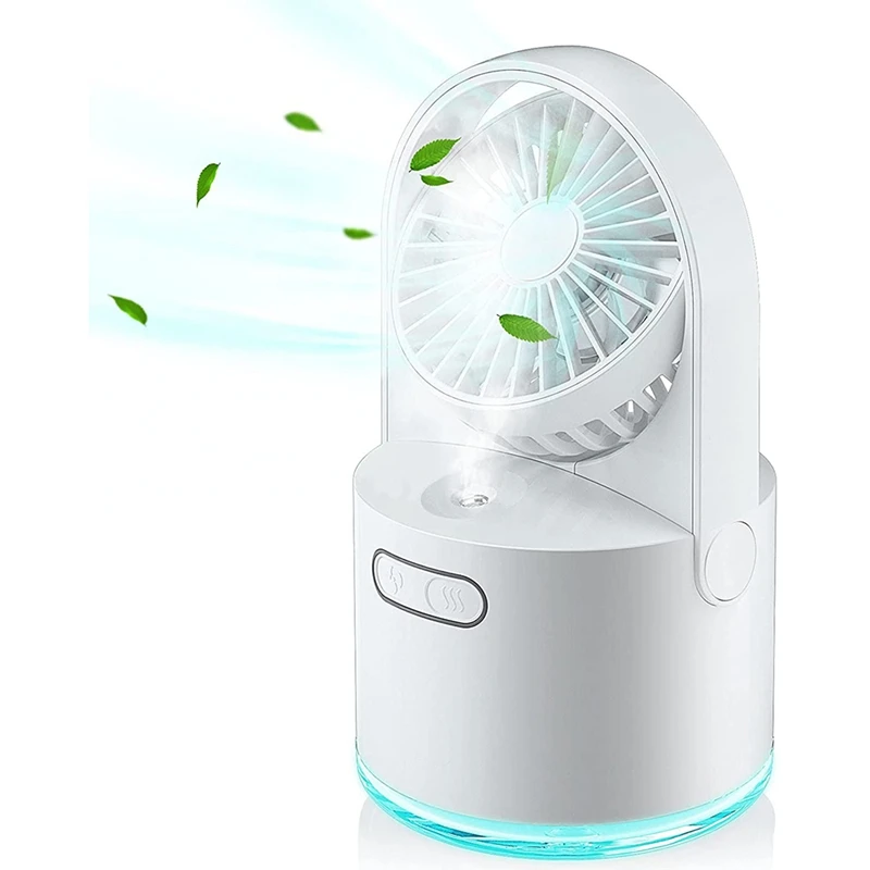 

Mini USB Fan With Mist, Table Fan With 300ML Water Tank And 7 Colorful Nightlight, Portable Silent Fan For Home Office
