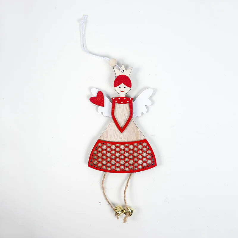 wooden heart girl angel with wing christmas tree decorations bell christmas pendant ornaments kids toys Xmas party decor newyear - Цвет: Насыщенный сапфировый