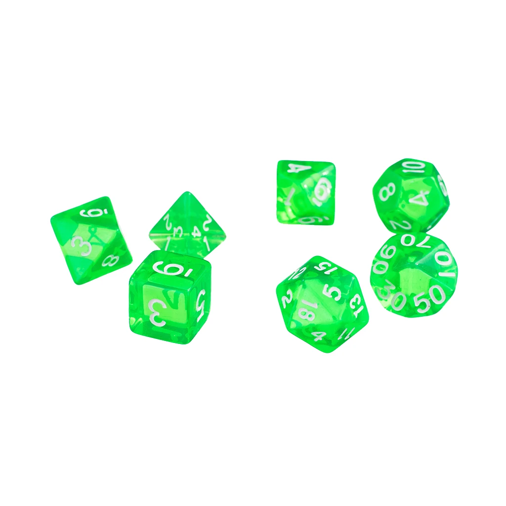 Набор зеленых игральных костей D4 D6 D8 D10 D12 D20 7 шт.|Кубики| |