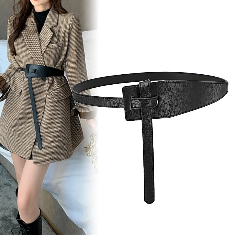 

New Designer Belts for Women High Quality Knot Soft Pu Leather Long Cummerbunds Wide Coat Ceinture Femme Dress Waistband Cintos