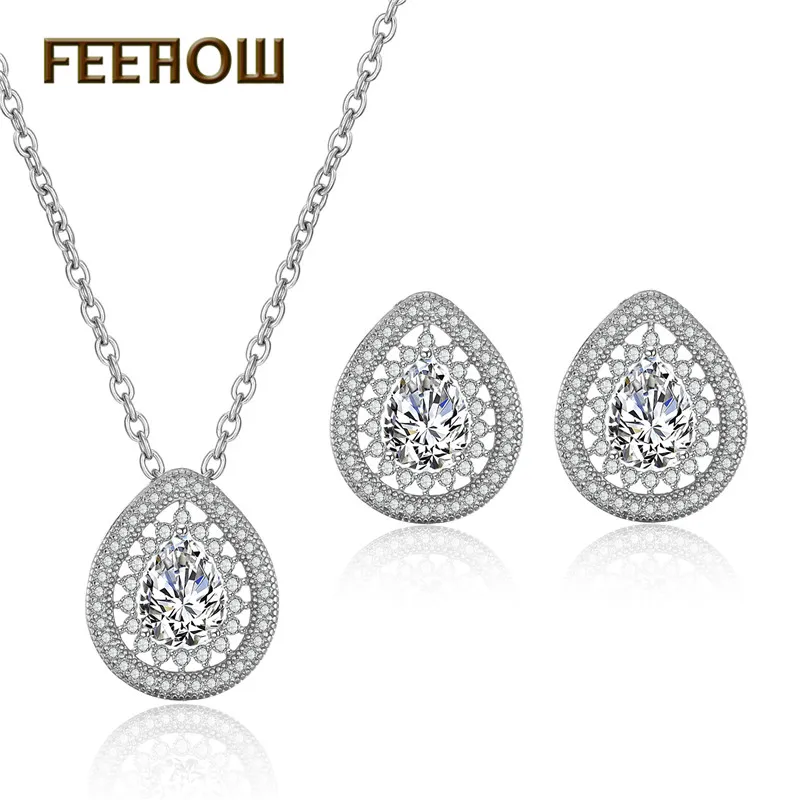 Женские классические серьги FEEHOW простые красивые с кубическим цирконием