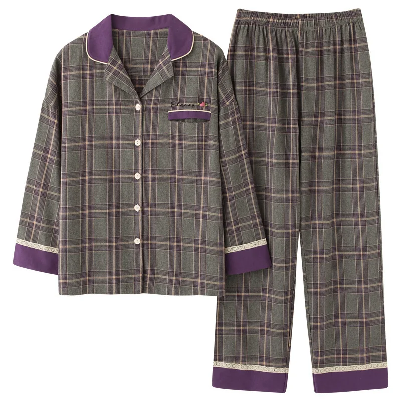 

Spring and Autumn New Pajamas Women's Woven Cotton Korean Version of Simple Fashion Retro Style Home Service Two-piece Suit 2020