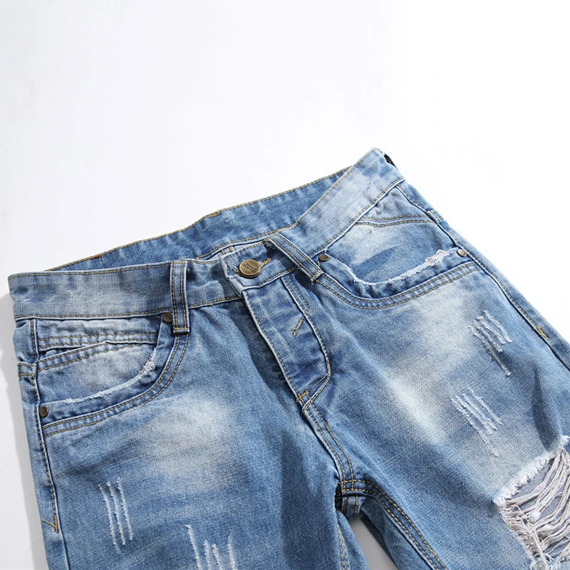 Обтягивающие джинсы мужские синие Homme деним рваные Spijkerbroeken Heren байкерские