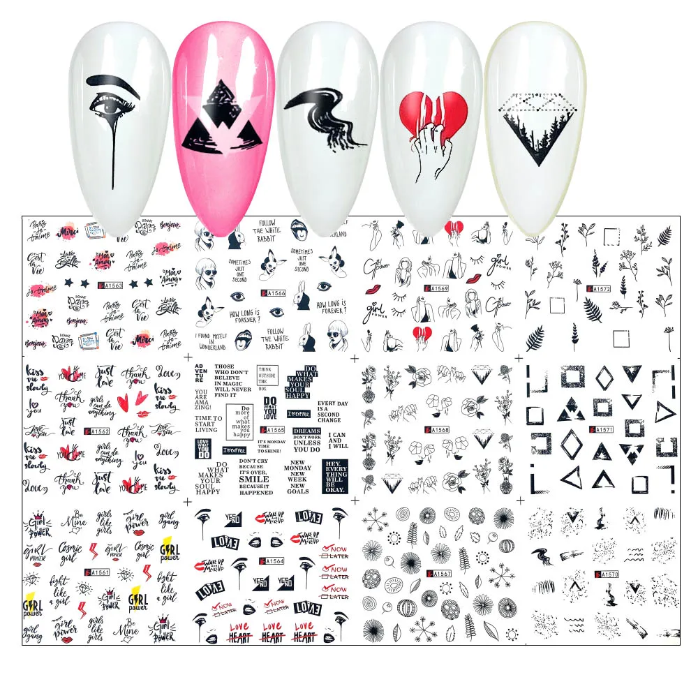 Фразы на английском языке наклейки для ногтей Водные Наклейки слайдер