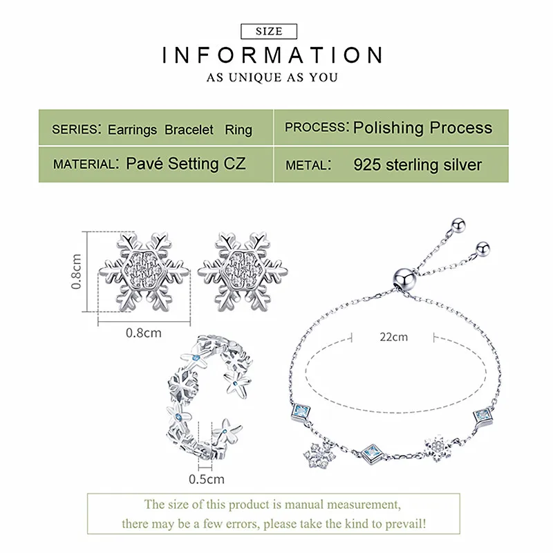 2019 модная зимняя коллекция подарки браслеты со снежинками и кольца Ювелирные