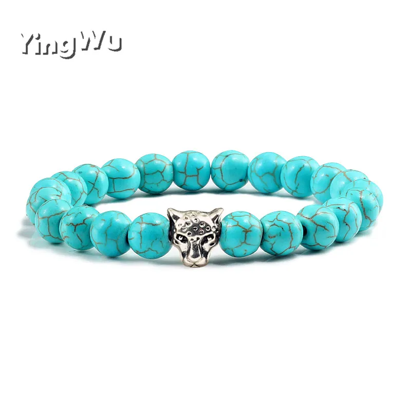 Браслет Yingwu бирюзовый натуральный матовый камень бисер эластичность цепочка