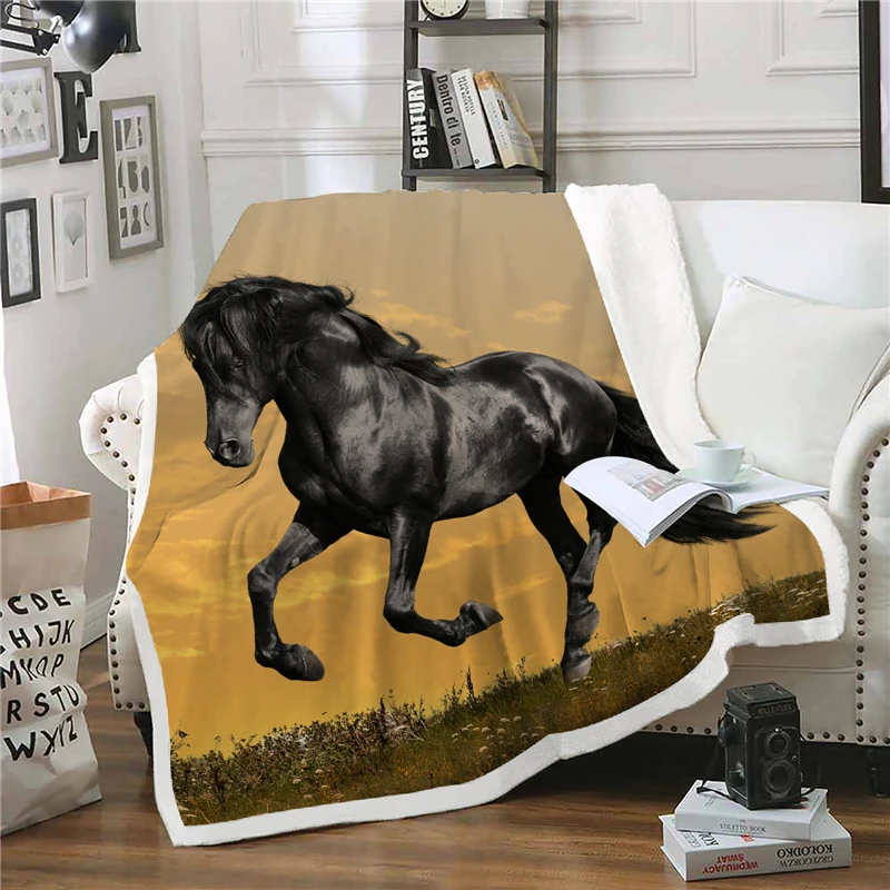 

Cianlsria Horse 3D Printing Flannel Woolen Sofa Blanket Spring and Autumn Warm Blanket