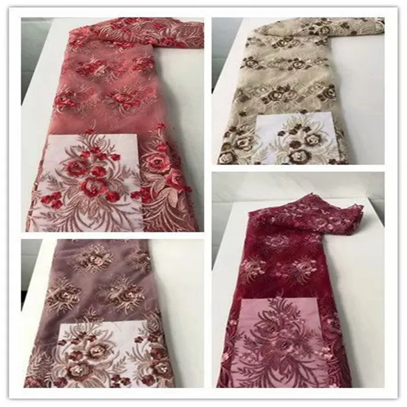

2021 red Best Quality Sequin Lace Fabric Beaded Lace Fabric Nigeria Net Lace for Wedding Party African French Tulle Lace Fabric