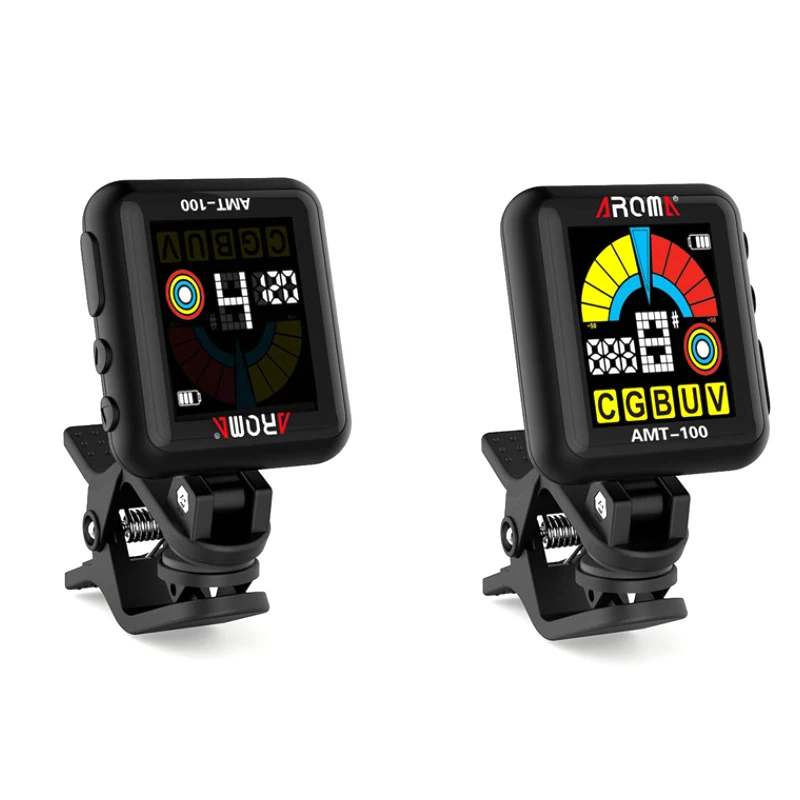 6 шт. аромат AMT 100 клип на гитарный тюнер 2 в 1 со встроенным Батарея USB кабель для