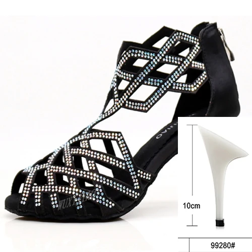 black heel 10cm WUXIJIAO/черные стразы; женская обувь; джазовые кроссовки; Танцевальная обувь на высоком каблуке; стразы; обувь для латинских танцев - Цвет: black heel 10cm