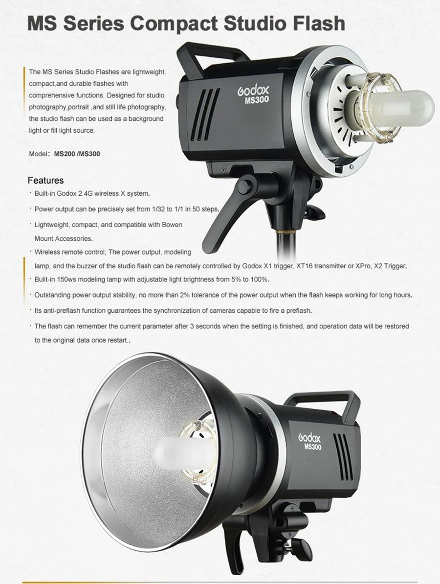Godox MS200 200 Вт или MS300 300 Вт 2,4 г встроенный беспроводной приемник легкая Компактная и прочная студийная вспышка Bowens Mount