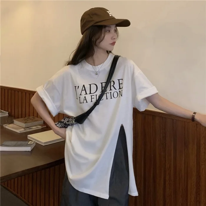 Футболка меньшего сорта Тибетский синий Свободный Топ средней длины с коротким