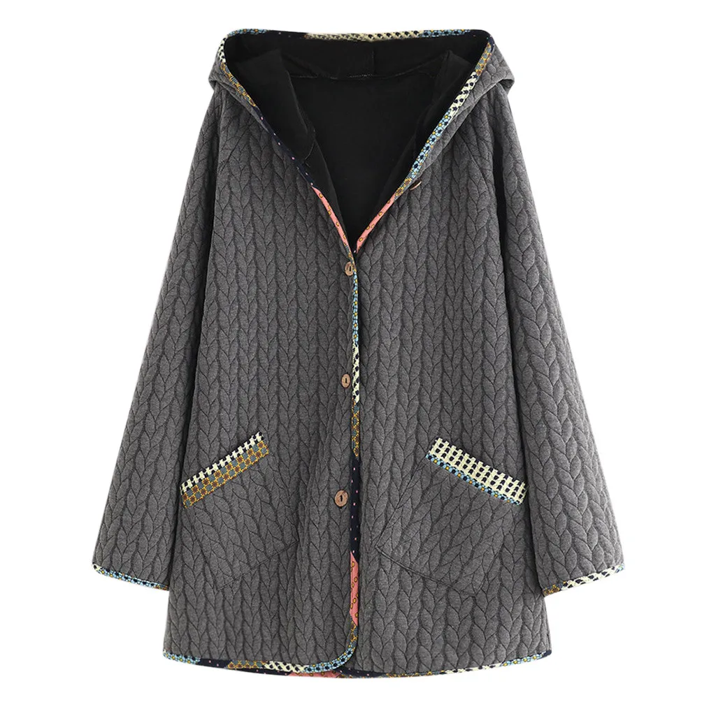 Женская винтажная куртка с капюшоном осенне зимнее теплое пальто на пуговицах