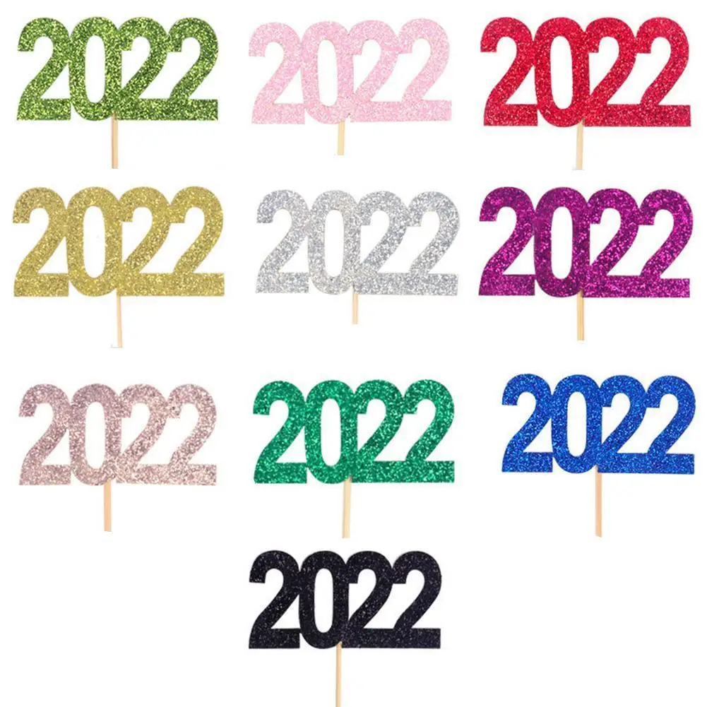 

12pcs 2022 Cake Topper 2022 New Year Party Decoration Glittering New Year Eve Party Cupcake Cake Toppers Christmas Decor Natal