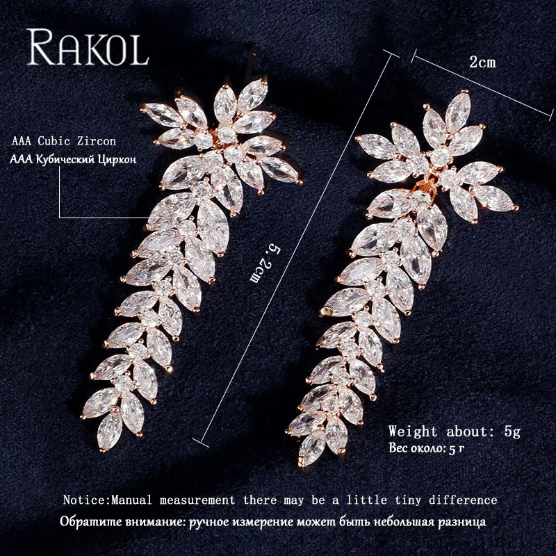 RAKOL European American Style Luxury Clear Crystal Earrings Cut Long Drop Women Earring With Cubic Zirconia RE0025K | Украшения и