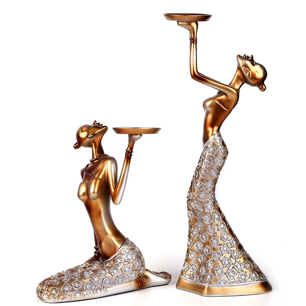 1Pair Vintage Abstract Lady Candle Holder Statue Sculpture Candlestick Party Weeding Decoration Accessories Home Decor
