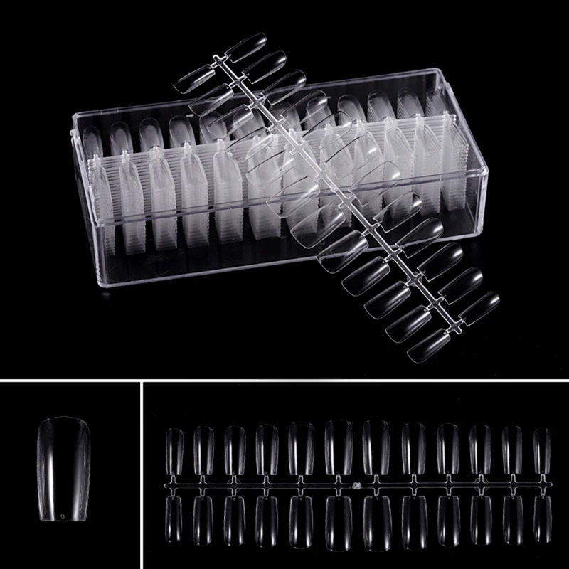 

Q1QD 504pcs Full Half Cover Clear Fake Nail Tips Coffin Long Artificial