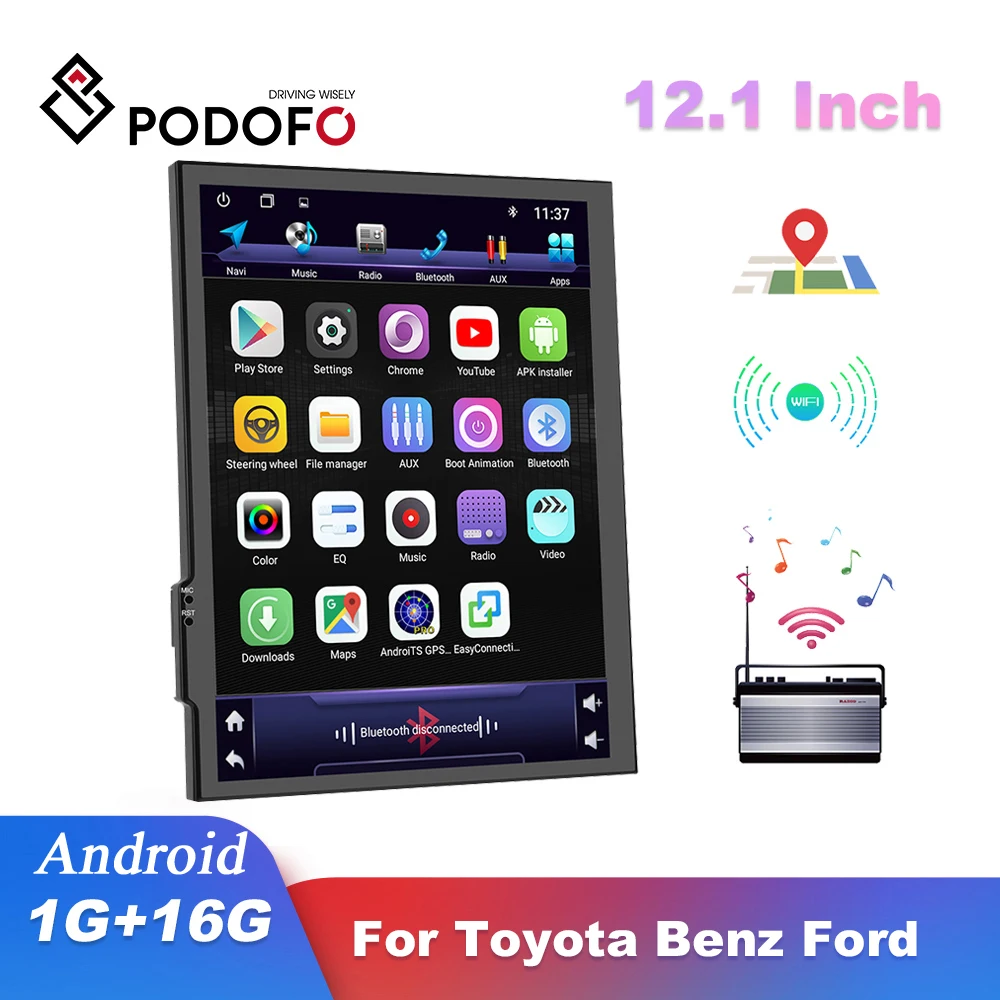 Автомобильный мультимедийный плеер Podofo 2 Din Android GPS Авторадио 12 1 дюйма