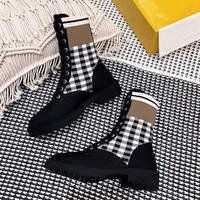 new black gingham boots spring autumn brand design round toe leather women shoes vintage fashion female boots