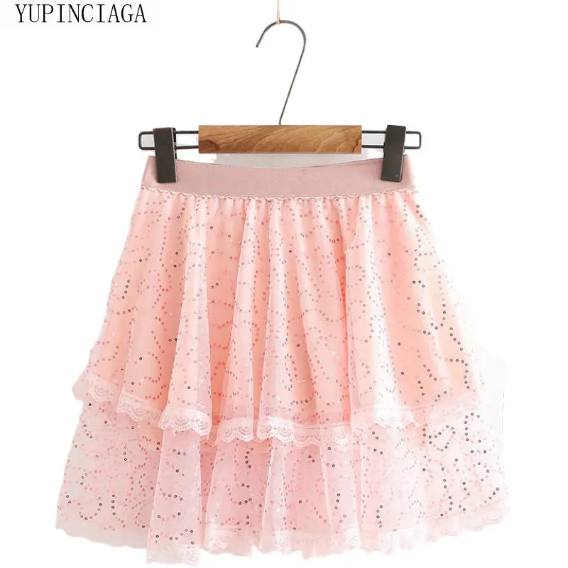 Женская юбка с завышенной талией шифоновая трапециевидная блестками в японском