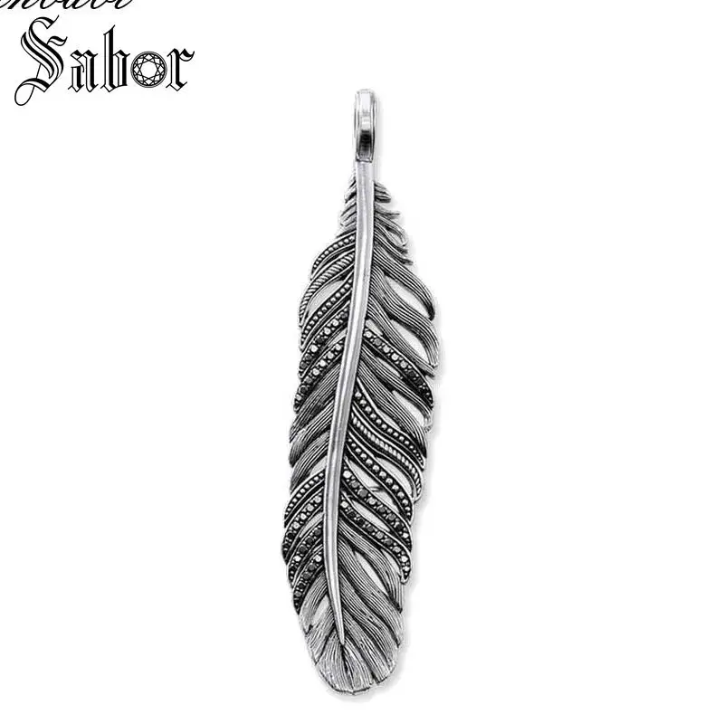 Подвеска в виде пера серебристого цвета черного для женщин и мужчин подарок