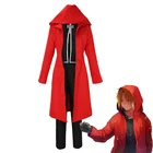 Новый костюм для косплея Эдварда Элрика из аниме цельнометаллического алхимика, цельнометаллическая форма с красной накидкой, костюм Эдварда Элрика