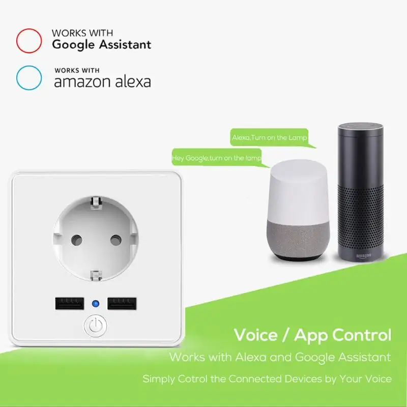 ЕС Plug 2000 Вт Зарядное устройство адаптер голосовое приложение умный дом USB порт
