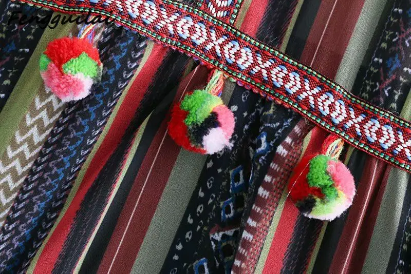 

FENGGUILAI 2019 New High Quality Women Elegant Stripe Dress Long Sleeve Plus Size Women Clothing Female A Line Dresses Hairball