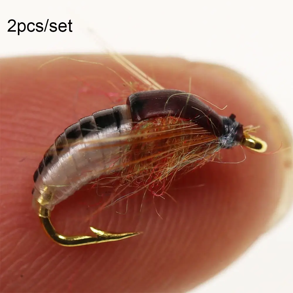 

2PCS Portable Insect Crank Swimbaits Artificial Woolly Worm Fly Trout Fishing Lures Brown Caddis Bionic Bait