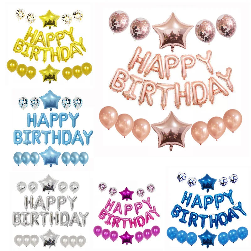 

1 Set Happy Birthday Balloons Latex Air Balls Star Aluminum Foil Balloon Pear Confetti Balloons for Birthday Party Decor Supples
