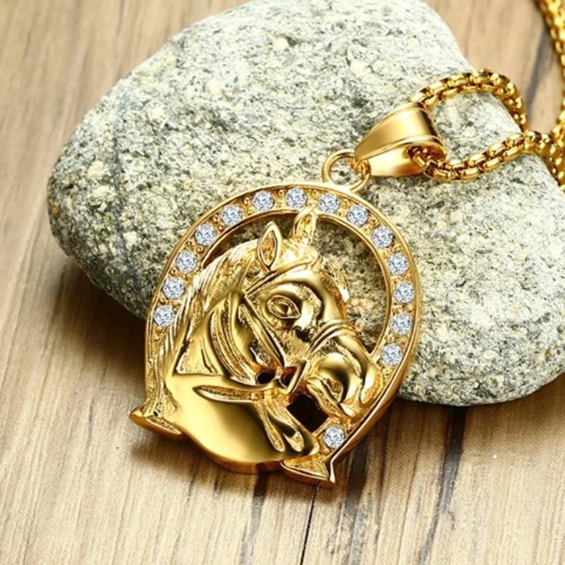 Колье с подвеской в виде головы лошади стиле хип хоп из нержавеющей