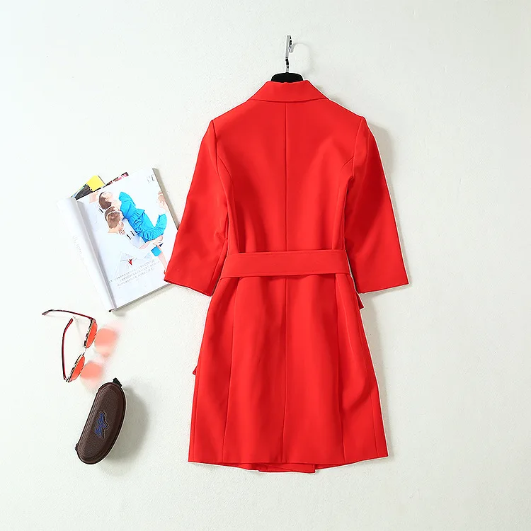 2019 осень и зима Новый Модный женский костюм воротник двубортный тонкий для