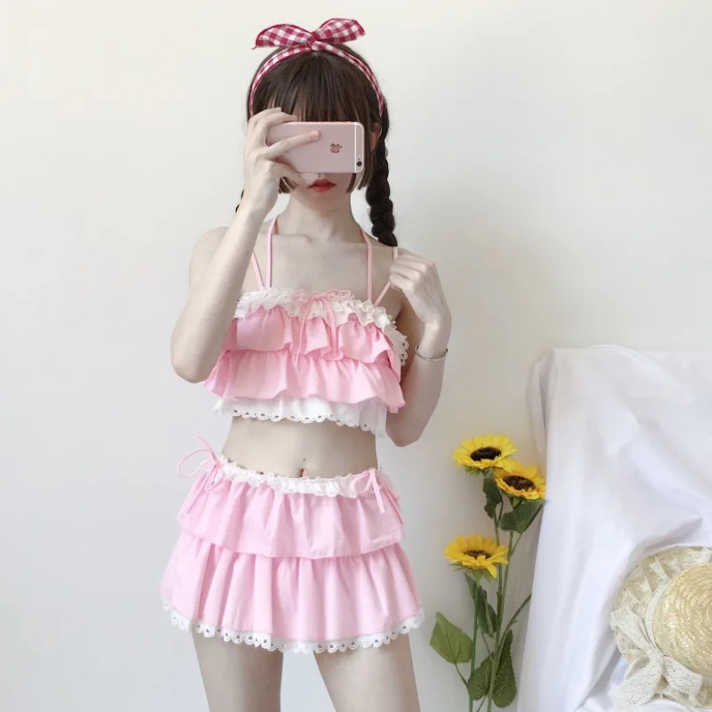 

2021 Новый Kawaii UnderwearSwimsuit женские японские милые девушки милые пикантные была тонкой и консервативный раздельный купальник с юбкой студент