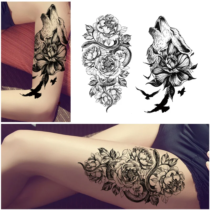 

Waterproof Tattoo Sticker DIY Body Art Sticker Sketch 3D Tattoo Sticker Temporary Tattoo fake tattoo for woman Wolf tattoo