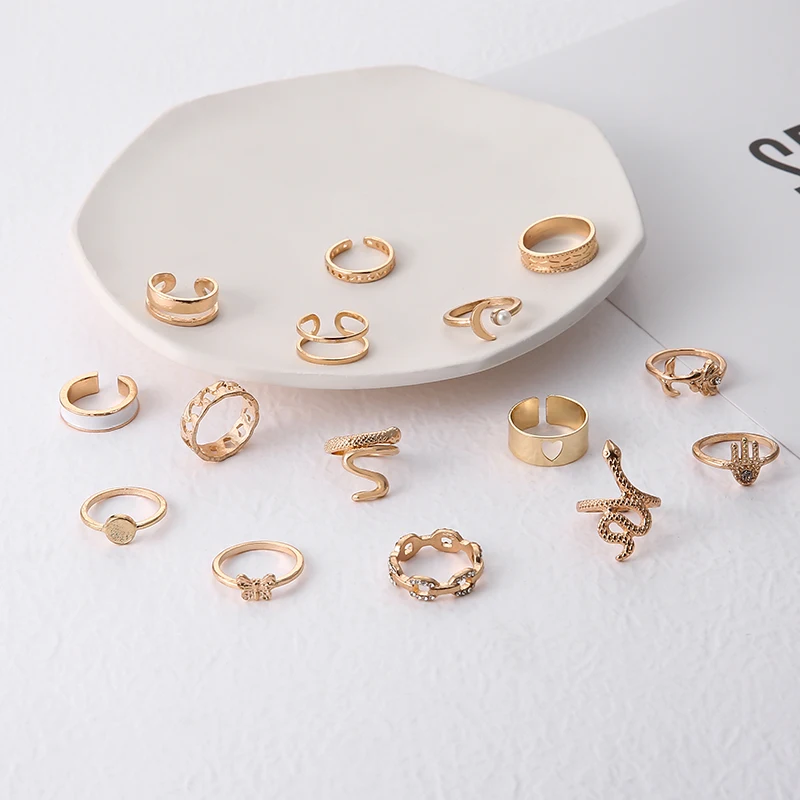 15 шт./компл. богемное Женское Обручальное кольцо с полумесяцем и белым жемчугом |