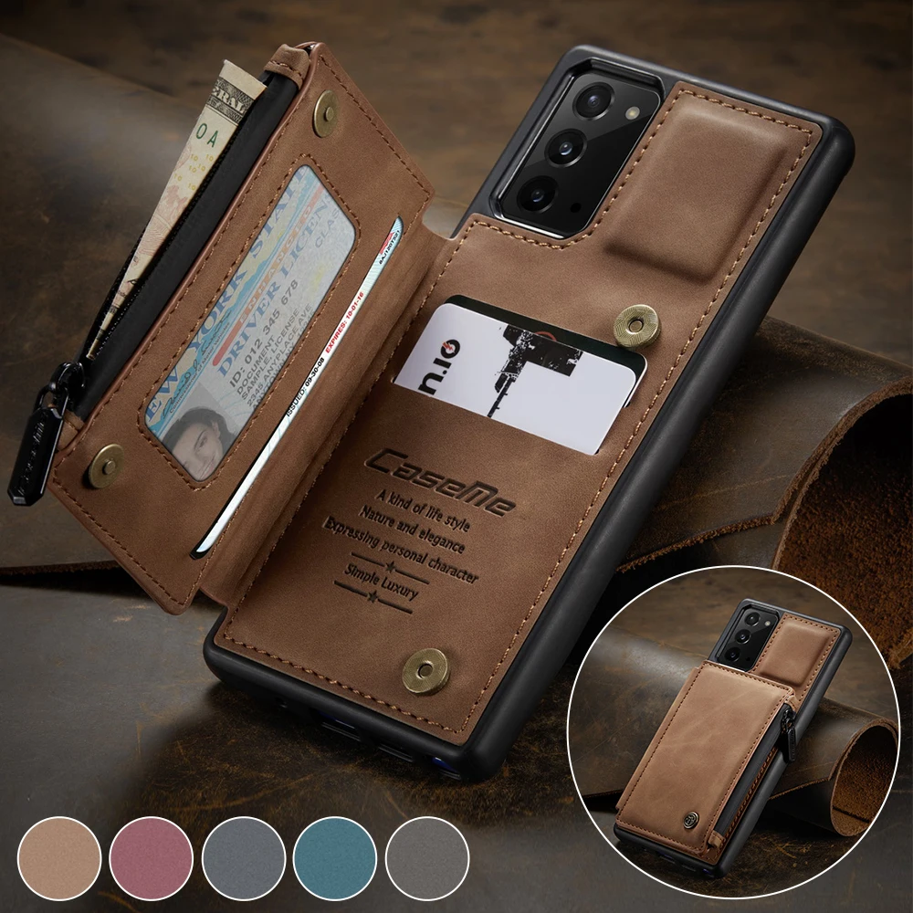 

Кожаный чехол для телефона Samsung A52 A51 A71 Note 20 S21 Ultra Plus, бумажник на молнии с отделением для кредитных карт для iPhone 12 11 Pro Max, задняя крышка