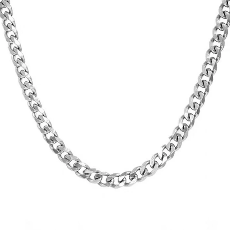 

4mm Fashion Silver Side Flat Necklace Temperament Women's Clavicle Chain