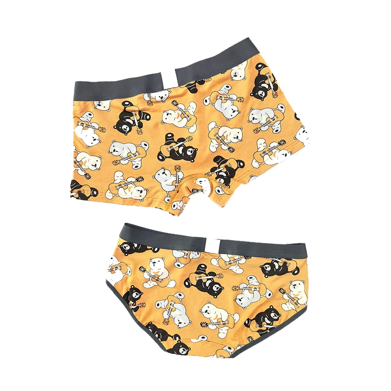 Cartoon Bear Print Couples Cotton Underwear Creativity Fashion Personality Breathable Elasticity Man Boxers Women Panties Breifs