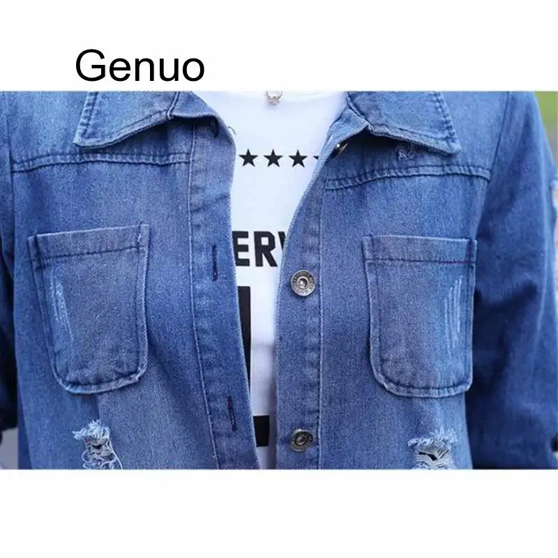 Размера плюс S 5XL базовые длинные джинсы пальто для женщин рваные джинсовая