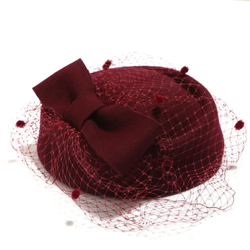 

Australian Hats Bride Elegant Wool Gauze Bow Airline Stewardess White Women's Fedora Caps Formal Lady Hat Royal Style DomeChapeu
