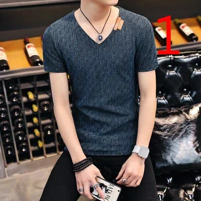 

Summer large size mercerized men's round neck short-sleeved t-shirt summer men's cotton loose compassionate