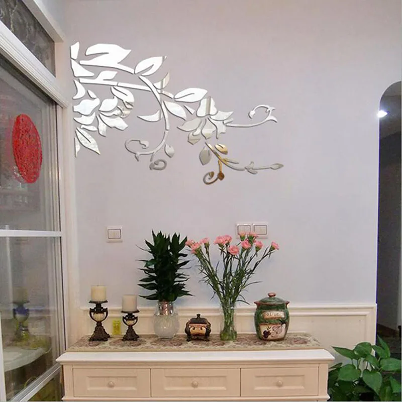 

Flower Bathroom Acrylic Mirrored Decorative Sticker Wall Art Mirror Room Living Room Bedroom TV Wall Home Decals Decor