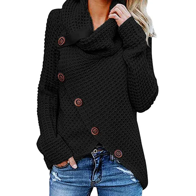 

Sweaters Women Invierno 2021 Scalf Collar Casual Turtleneck Cropped Cardigan Women Black Red Blue Fall Woman Sweaters