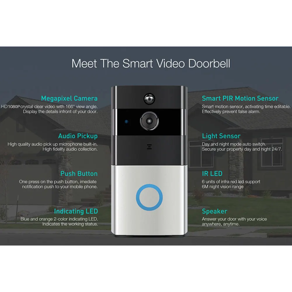 1080P умный дверной звонок домофон Wi Fi видеодомофон инфракрасная камера ночного